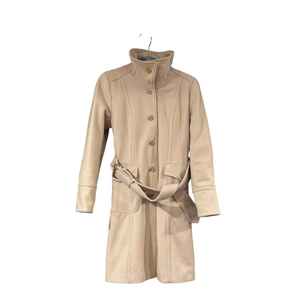 Kenneth Cole New York Wool Blend Belted Coat Women’s Size 8 Cream Peacoat - Picture 2 of 15